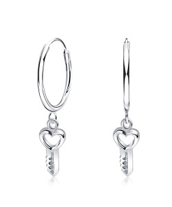 Heart Key Designed Silver Hoop Earring HO-2534